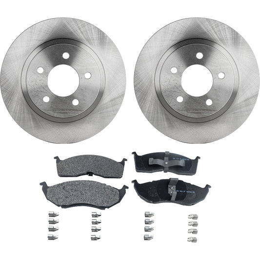 2-Wheel Set Front Brake Disc and Pad Kit, Plain Surface 5 Lugs 296.93 mm Semi-metallic Pro-Line Series, Includes (1) Brake Pad Set and (2) Brake Disc