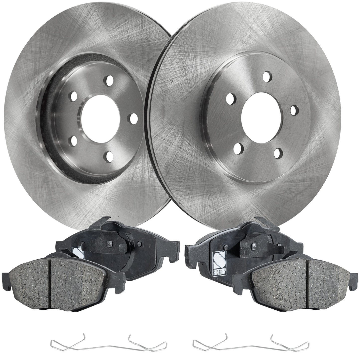 2-Wheel Set Front Brake Disc and Pad Kit, Plain Surface 5 Lugs 282.19 mm Ceramic Pro-Line Series, Includes (2) Brake Disc and (1) Brake Pad Set