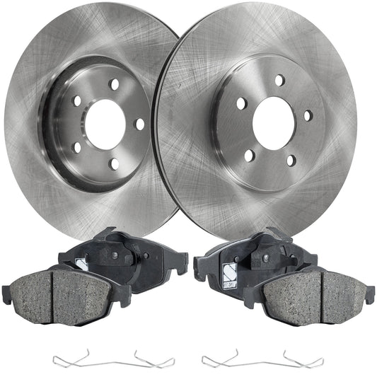 2-Wheel Set Front Brake Disc and Pad Kit, Plain Surface 5 Lugs 282.19 mm Ceramic Pro-Line Series, Includes (2) Brake Disc and (1) Brake Pad Set