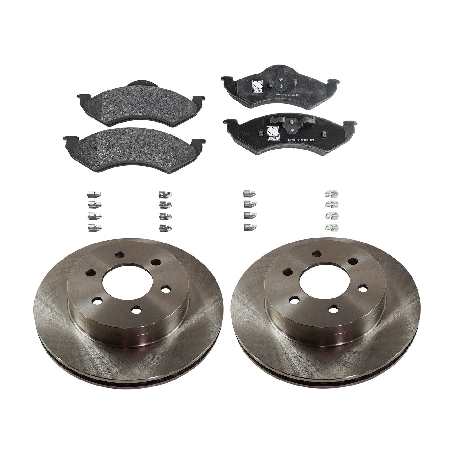 2-Wheel Set Front Brake Disc and Pad Kit, Plain Surface 6 Lugs 287.02 mm Semi-metallic Pro-Line Series, Includes (2) Brake Disc and (1) Brake Pad Set