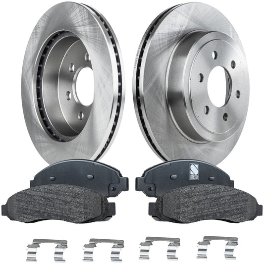 2-Wheel Set Front Brake Disc and Pad Kit, Plain Surface 6 Lugs 308 mm Semi-metallic Pro-Line Series, Includes (1) Brake Pad Set and (2) Brake Disc