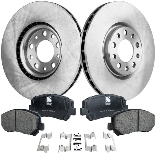 2-Wheel Set Front Brake Disc and Pad Kit, Plain Surface 5 Lugs 305 mm Ceramic Pro-Line Series, Includes (2) Brake Disc and (1) Brake Pad Set