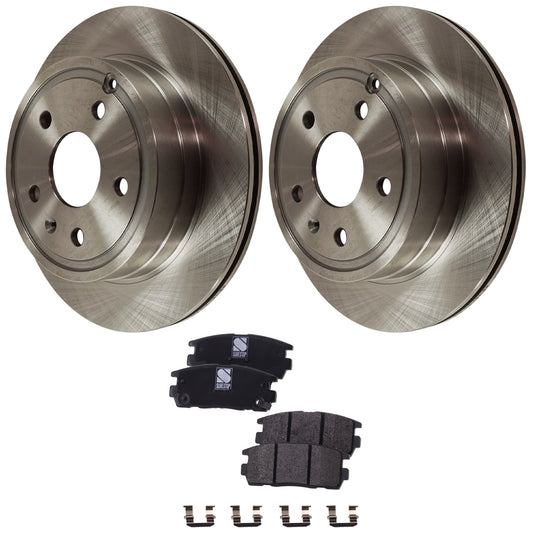 2-Wheel Set Rear Brake Disc and Pad Kit, Plain Surface 5 Lugs 303.02 mm Ceramic Pro-Line Series, Includes (2) Brake Disc and (1) Brake Pad Set