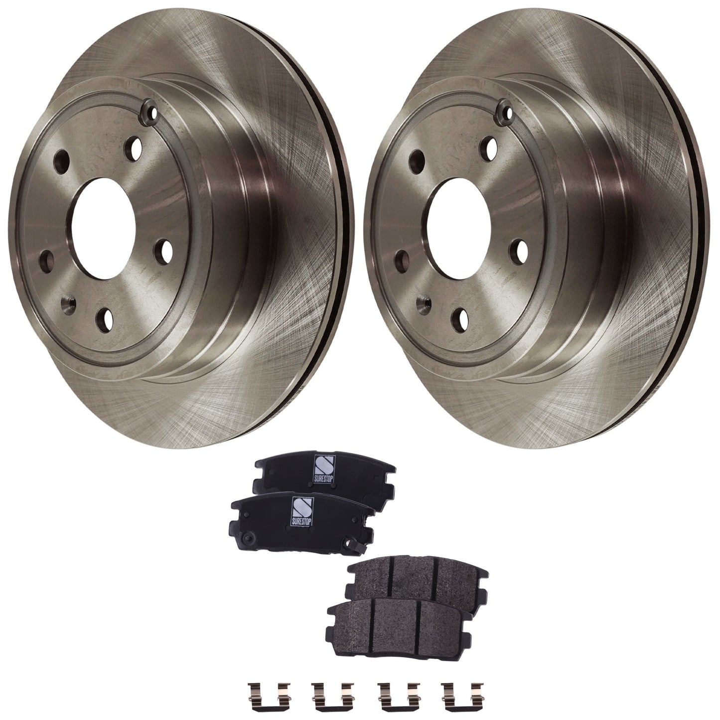 2-Wheel Set Rear Brake Disc and Pad Kit, Plain Surface 5 Lugs 303.02 mm Ceramic Pro-Line Series, Includes (2) Brake Disc and (1) Brake Pad Set