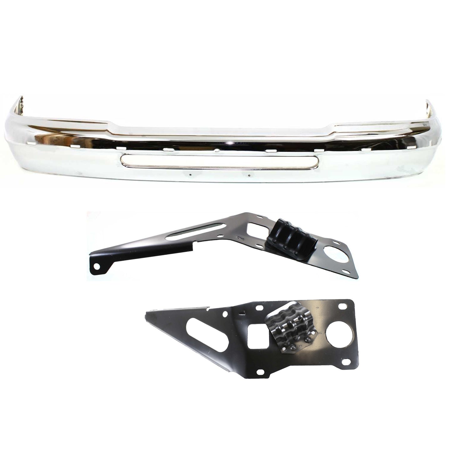 3-Piece Kit, Front Bumper, Chrome, Includes (1) Bumper and (2) Bumper Bracket