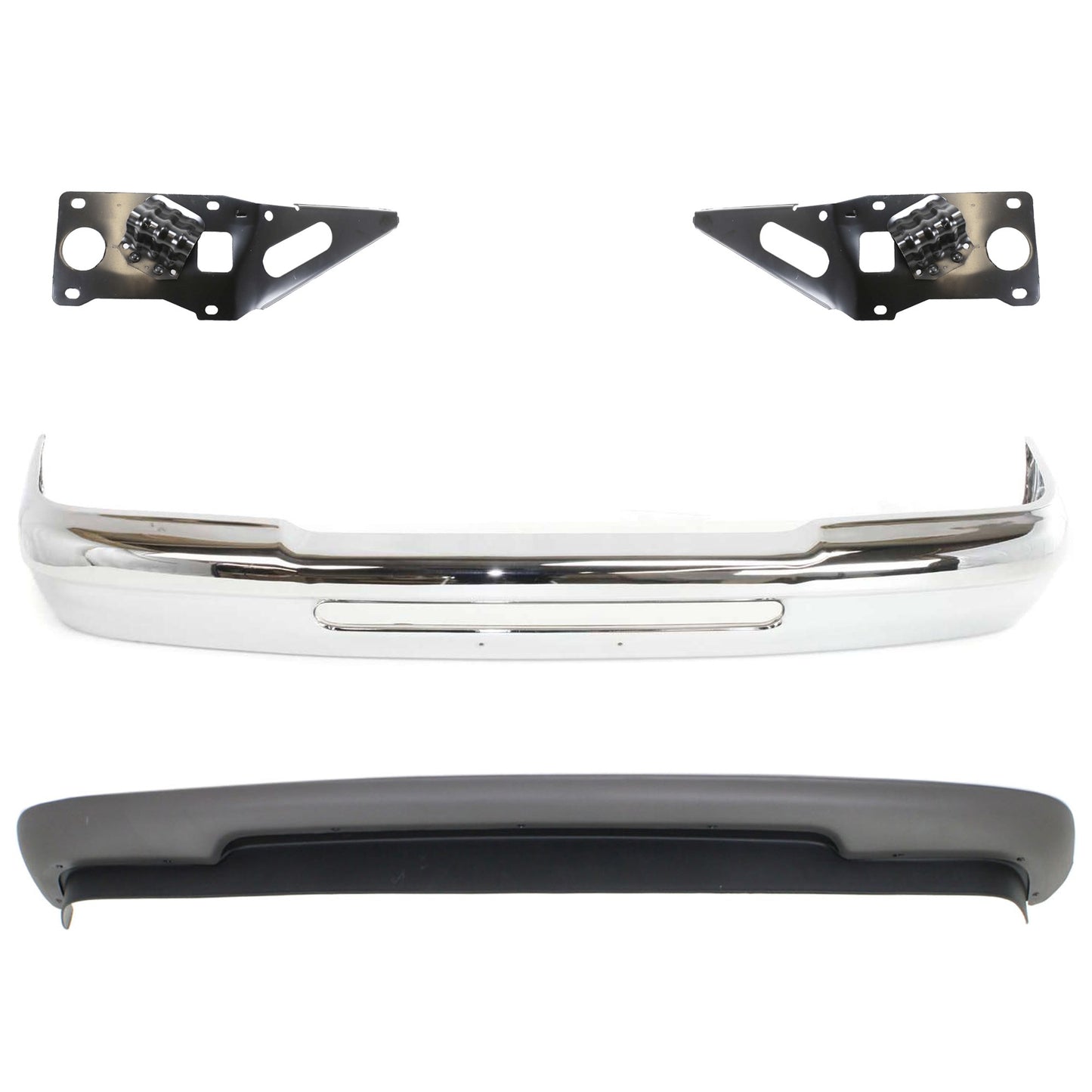 4-Piece Kit, Front Bumper, Chrome, Includes (1) Bumper, (2) Bumper Bracket, and (1) Valance