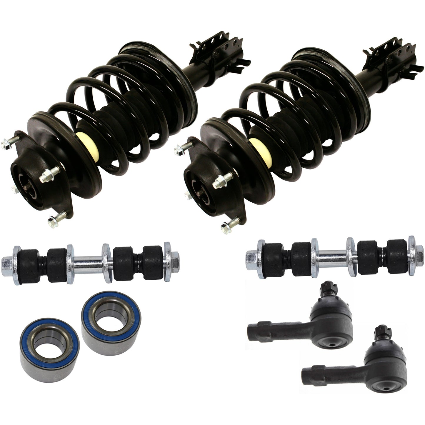 8-Piece Kit Front, Driver and Passenger Side Suspension Kit, Includes (2) Wheel Bearing, (2) Tie Rod End, (2) Sway Bar Link and (2) Shock Absorber and Strut Assembly