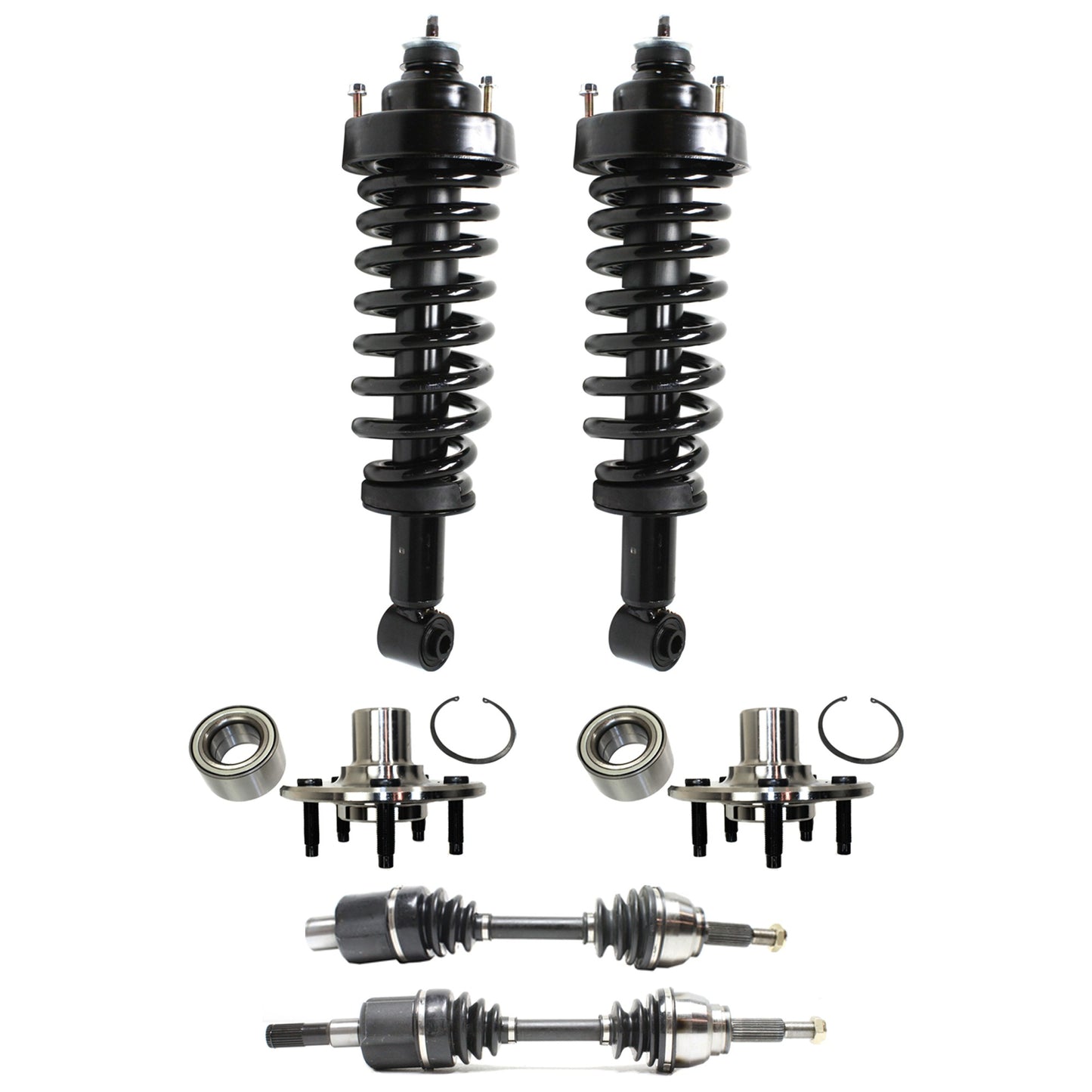 6-Piece Kit Suspension Kit, Includes (2) Axle Assembly, (2) Wheel Hub Repair Kit and (2) Shock Absorber and Strut Assembly