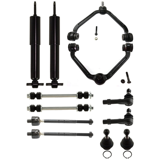 12-Piece Kit Front Suspension Kit, Includes (4) Tie Rod End, (2) Ball Joint, (2) Shock Absorber and Strut Assembly, (2) Sway Bar Link and (2) Control Arm