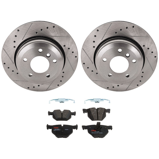 KIT-072524-25 2-Wheel Set Rear Brake Disc and Pad Kit, Cross-drilled and Slotted 5 Lugs 320.04 mm Semi-metallic, Includes (1) Brake Pad Set and (2) Brake Disc