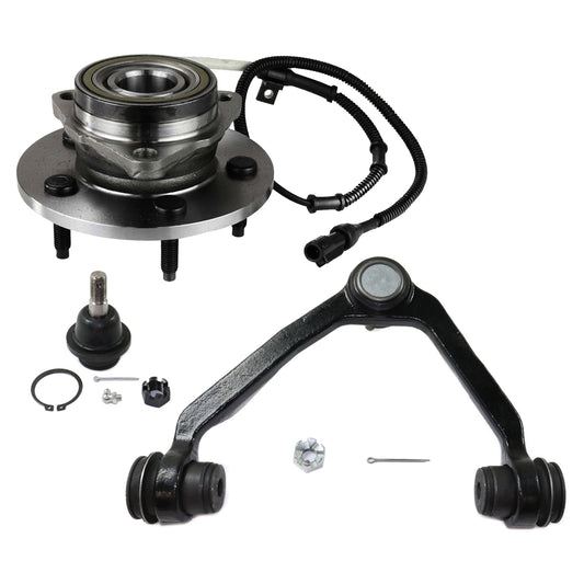 3-Piece Kit Front, Driver and Passenger Side Wheel Hub, Includes (1) Ball Joint, (1) Control Arm, and (1) Wheel Hub