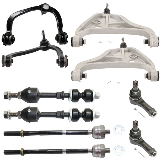 10-Piece Kit Front, Driver and Passenger Side, Inner and Outer, Upper and Lower Suspension Kit, Includes (4) Control Arm, (2) Sway Bar Link, and (4) Tie Rod End