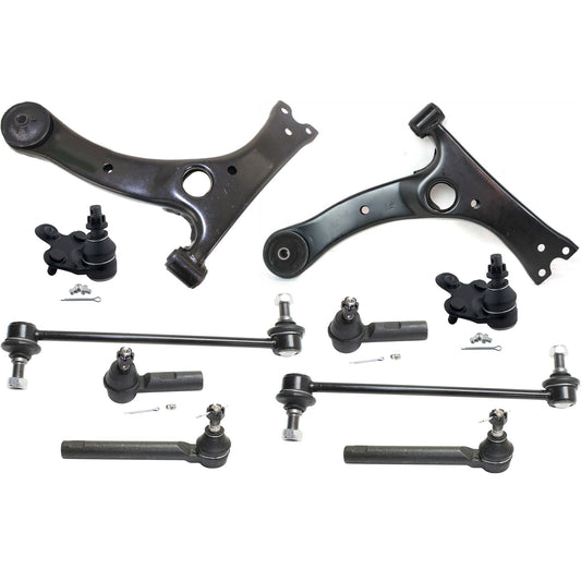 10-Piece Kit Front, Driver and Passenger Side, Lower Control Arm Kit, Includes (2) Ball Joint, (2) Control Arm, (2) Sway Bar Link, and (4) Tie Rod End