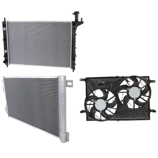 3-Piece Kit A/C Condenser, 3.6L, 6Cyl, Includes (1) A/C Condenser, (1) Cooling Fan Assembly and (1) Radiator