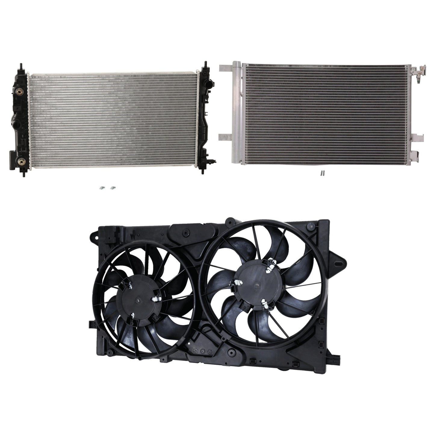 3-Piece Kit A/C Condenser, 2.4L, 4Cyl, Includes (1) A/C Condenser, (1) Cooling Fan Assembly and (1) Radiator