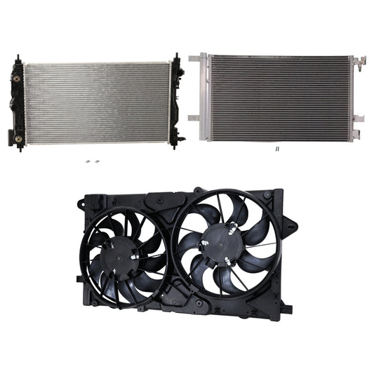 3-Piece Kit A/C Condenser, 2.4L, 4Cyl, Includes (1) A/C Condenser, (1) Cooling Fan Assembly and (1) Radiator