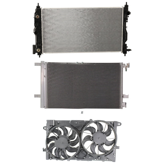3-Piece Kit A/C Condenser, 2.4L, 4Cyl, Includes (1) A/C Condenser, (1) Cooling Fan Assembly and (1) Radiator