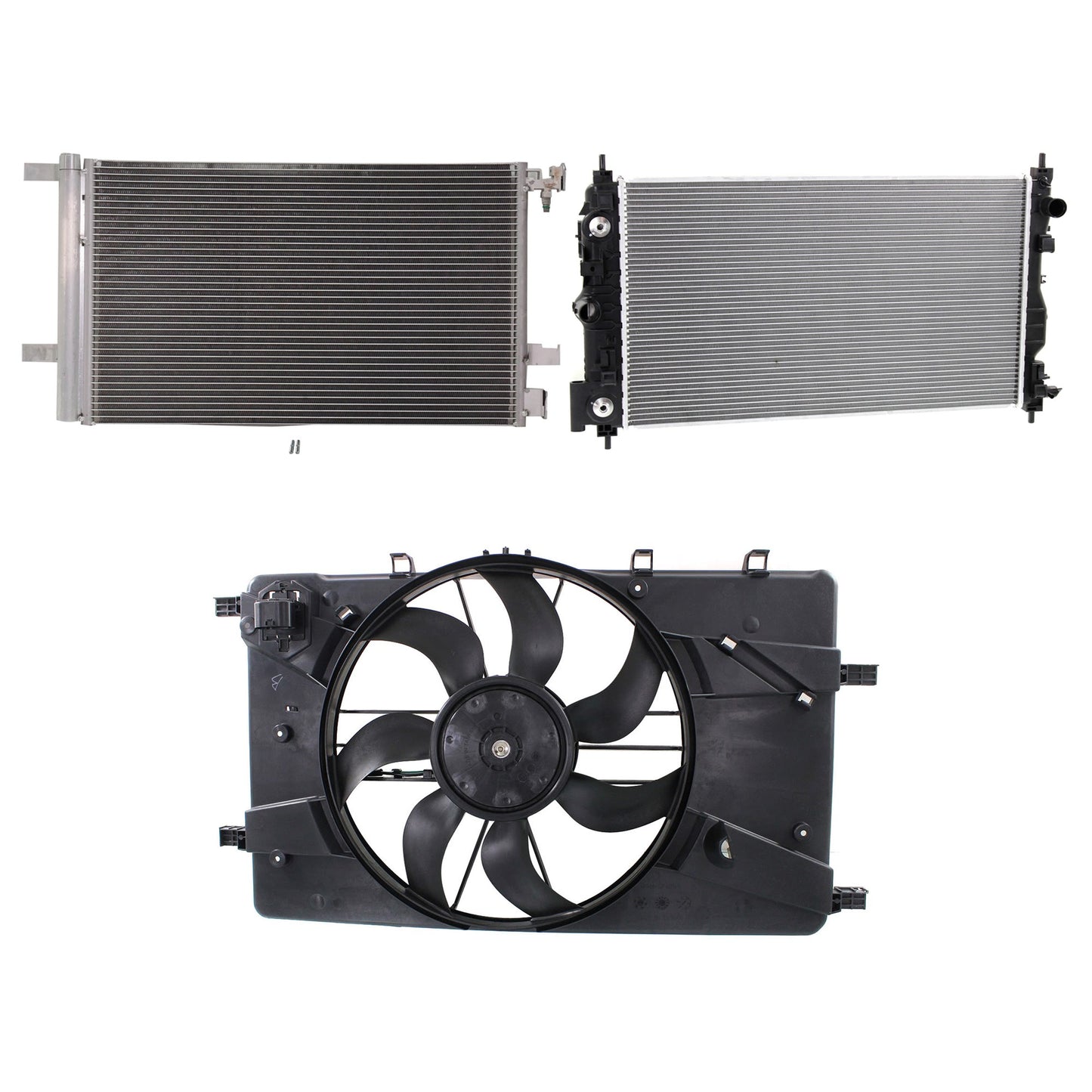 3-Piece Kit A/C Condenser, 2.4L, 4Cyl, Includes (1) A/C Condenser, (1) Cooling Fan Assembly and (1) Radiator
