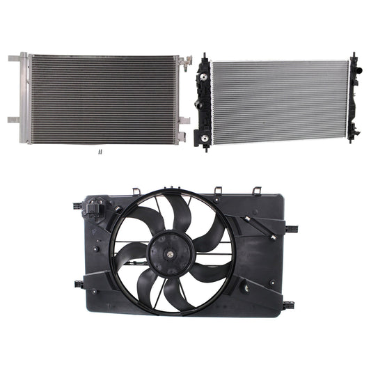 3-Piece Kit A/C Condenser, 2.4L, 4Cyl, Includes (1) A/C Condenser, (1) Cooling Fan Assembly and (1) Radiator