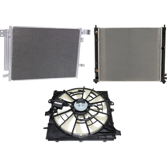 3-Piece Kit A/C Condenser, 3.6L, 6Cyl, Includes (1) A/C Condenser, (1) Cooling Fan Assembly and (1) Radiator