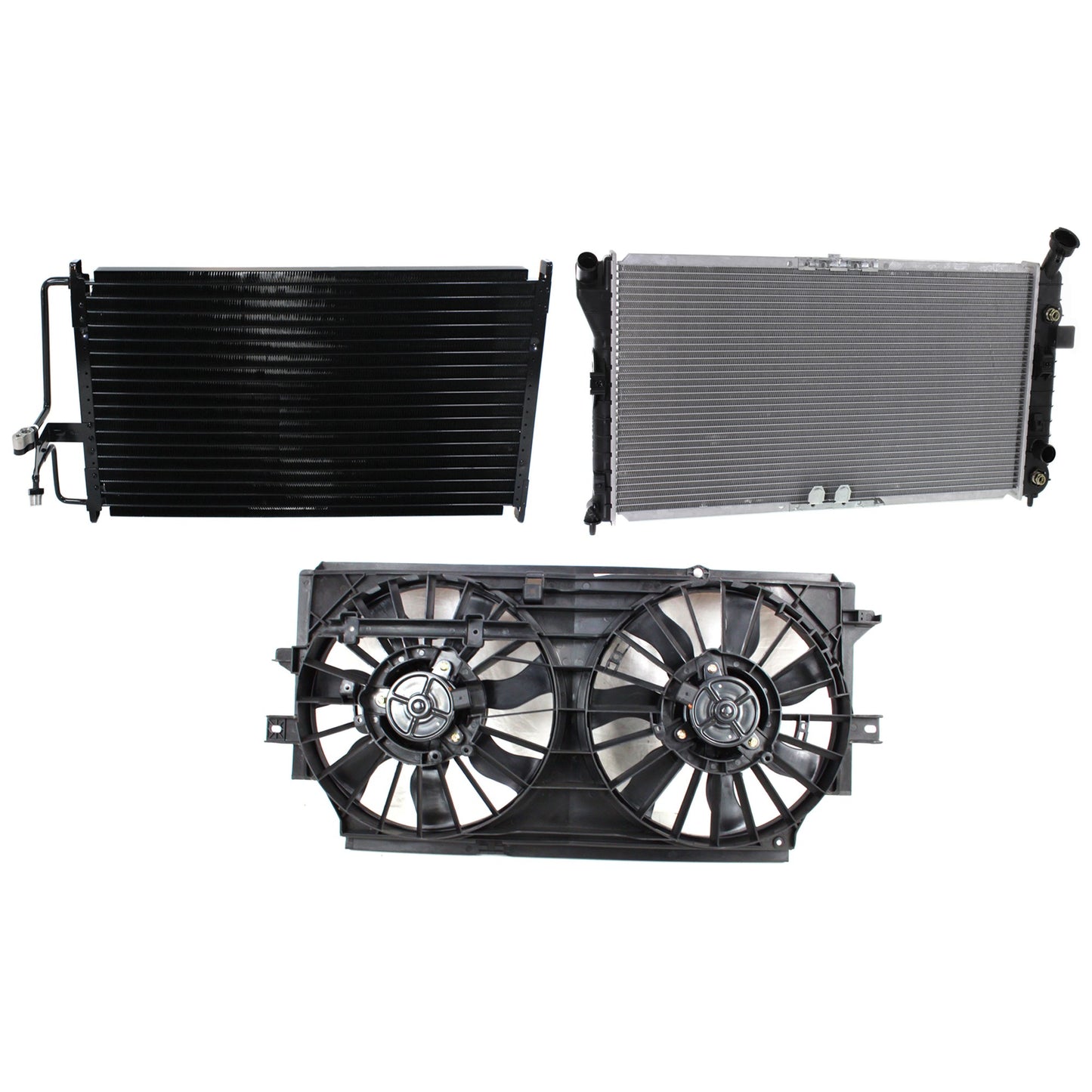 3-Piece Kit A/C Condenser, 3.8L, 6Cyl, Includes (1) A/C Condenser, (1) Cooling Fan Assembly and (1) Radiator
