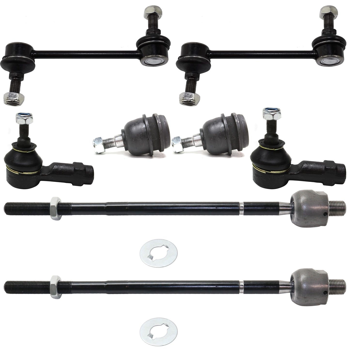 8-Piece Kit Front, Driver and Passenger Side Suspension Kit, Includes (2) Ball Joint, (2) Sway Bar Link, and (4) Tie Rod End