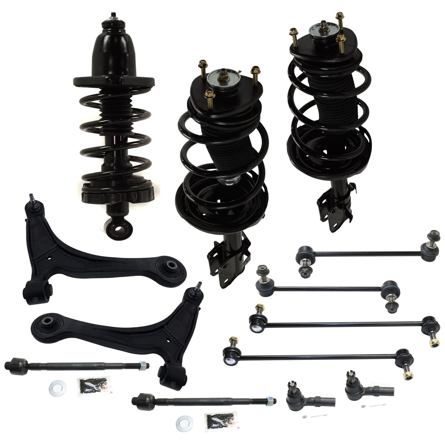 13-Piece Kit Front and Rear, Driver and Passenger Side Suspension Kit, Includes (4) Tie Rod End, (4) Sway Bar Link, (2) Control Arm and (3) Shock Absorber and Strut Assembly