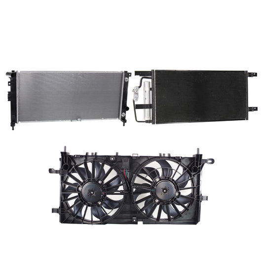 3-Piece Kit A/C Condenser, 3.9L, 6Cyl, Includes (1) A/C Condenser, (1) Cooling Fan Assembly and (1) Radiator