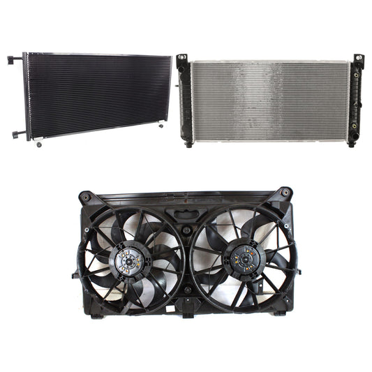 3-Piece Kit A/C Condenser, Includes (1) A/C Condenser, (1) Cooling Fan Assembly and (1) Radiator