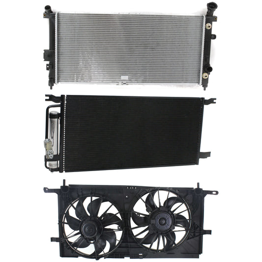 3-Piece Kit A/C Condenser, Includes (1) A/C Condenser, (1) Cooling Fan Assembly and (1) Radiator