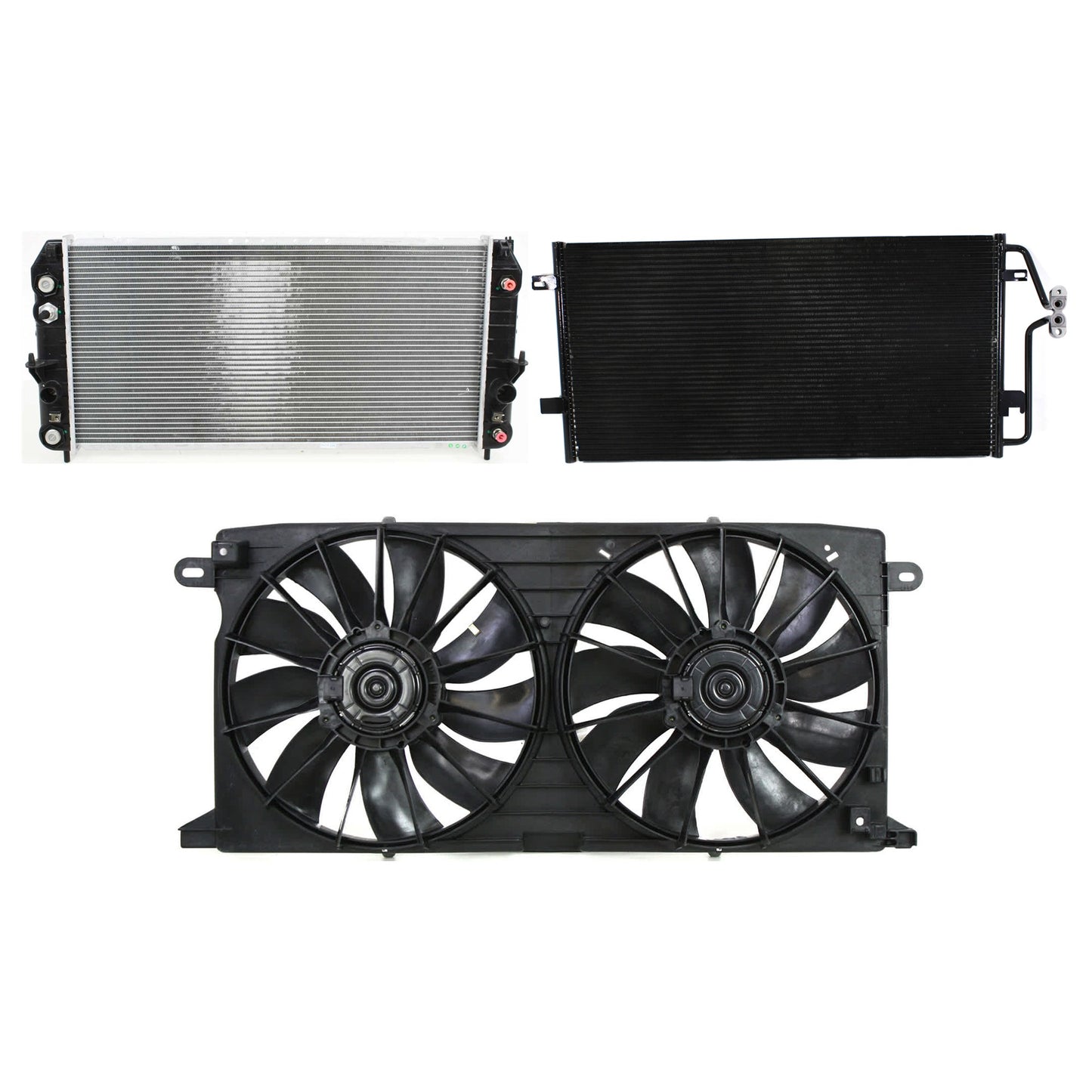 3-Piece Kit A/C Condenser, 4.6L, 8Cyl, Includes (1) A/C Condenser, (1) Cooling Fan Assembly and (1) Radiator
