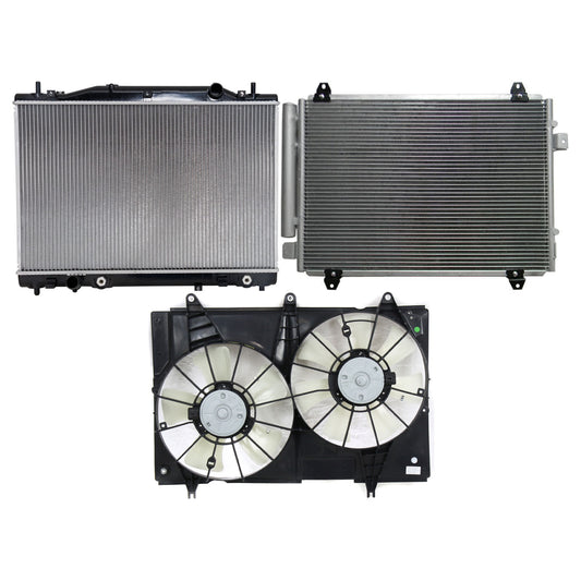 3-Piece Kit A/C Condenser, 3.6L, 6Cyl, Includes (1) A/C Condenser, (1) Cooling Fan Assembly and (1) Radiator