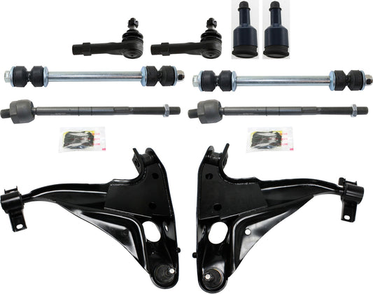 10-Piece Kit Front, Driver and Passenger Side Control Arms, Includes (2) Ball Joint, (2) Control Arm, (2) Sway Bar Link, and (4) Tie Rod End