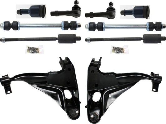 10-Piece Kit Front, Driver and Passenger Side Control Arms, Includes (2) Ball Joint, (2) Control Arm, (2) Sway Bar Link, and (4) Tie Rod End