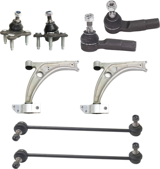 8-Piece Kit Control Arm Includes (2) Ball Joint, (2) Control Arm, (2) Sway Bar Link, and (2) Tie Rod End