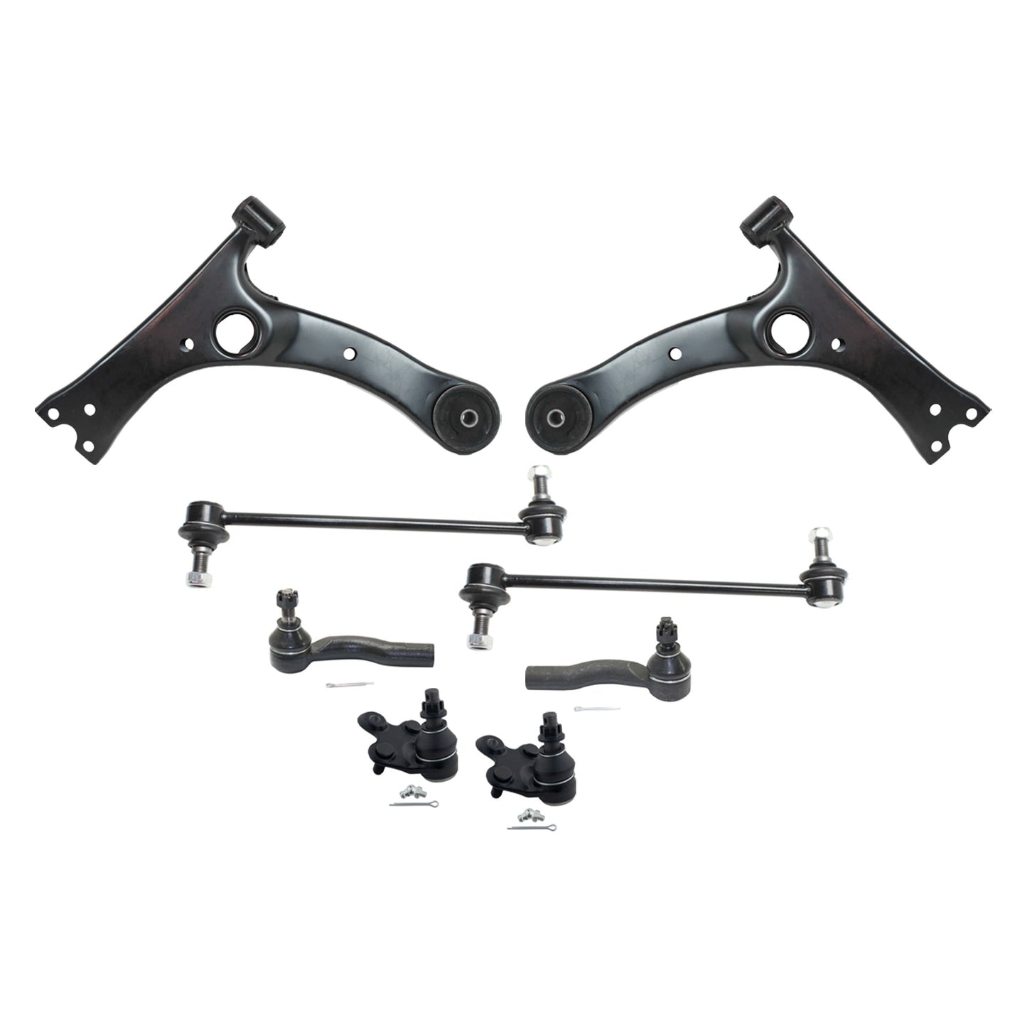 8-Piece Kit Front, Driver and Passenger Side, Lower Control Arms, Includes (2) Ball Joint, (2) Control Arm, (2) Sway Bar Link, and (2) Tie Rod End