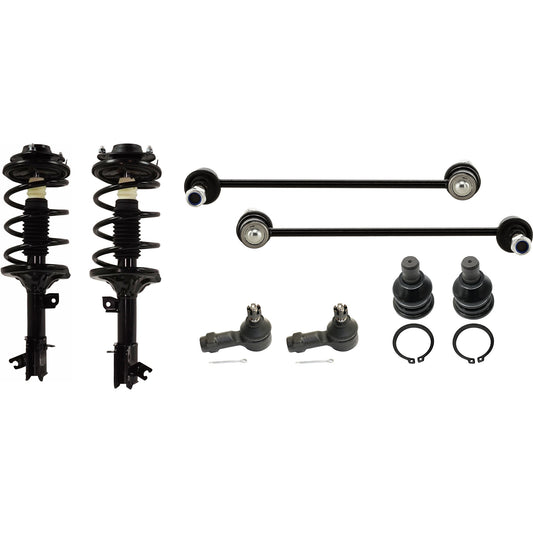 8-Piece Kit Front, Driver and Passenger Side Fully Loaded Strut, Includes (2) Shock Absorber and Strut Assembly, (2) Ball Joint, (2) Sway Bar Link and (2) Tie Rod End