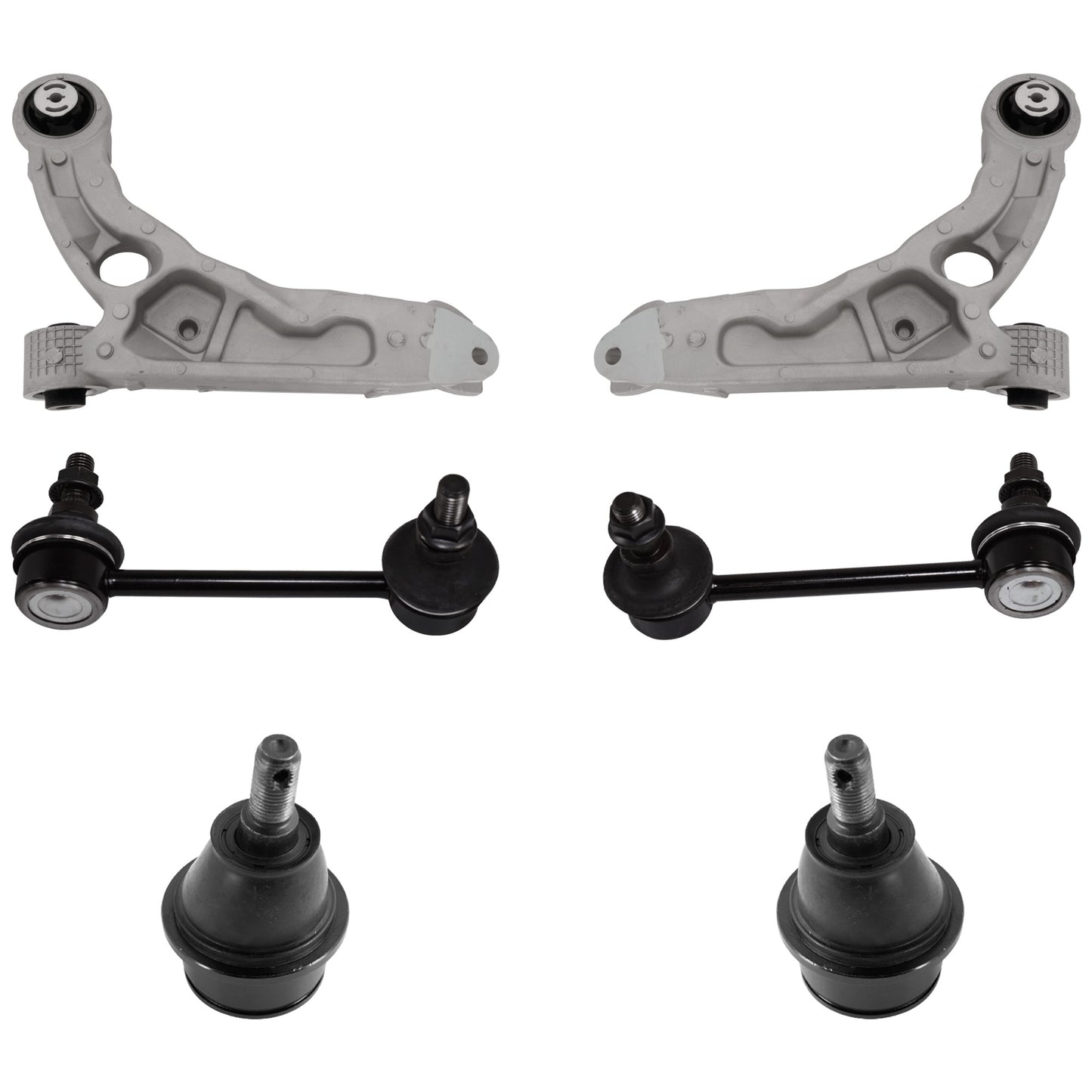 6-Piece Kit Front, Driver and Passenger Side, Lower Control Arms, Includes (2) Ball Joint, (2) Control Arm, and (2) Sway Bar Link