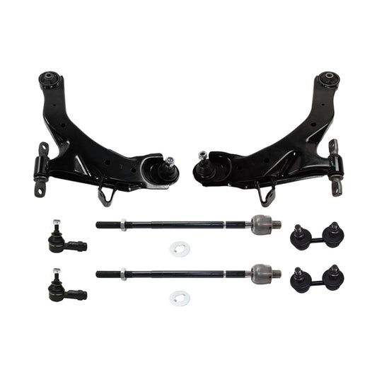 8-Piece Kit Front, Driver and Passenger Side, Lower Control Arms, Includes (2) Control Arm, (2) Sway Bar Link, and (4) Tie Rod End