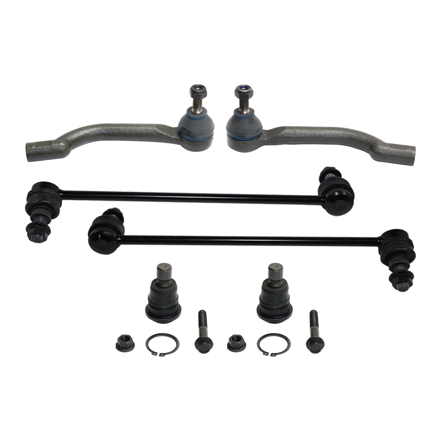 6-Piece Kit Front, Driver and Passenger Side Suspension Kit, Includes (2) Ball Joint, (2) Sway Bar Link, and (2) Tie Rod End