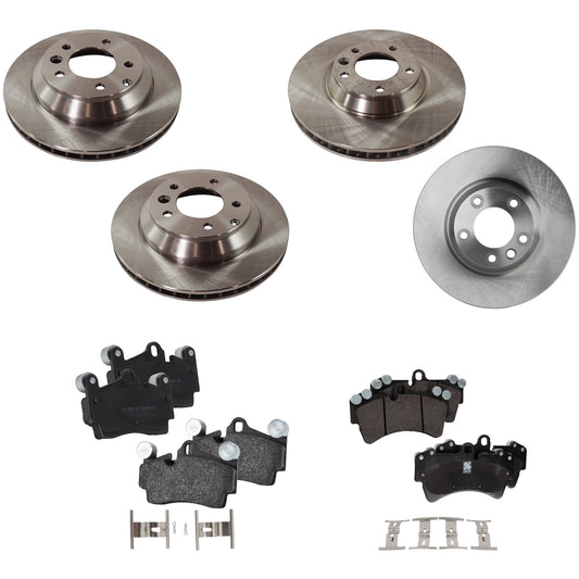 4-Wheel Set Front and Rear Brake Disc and Pad Kit, Plain Surface 5 Lugs Front-350.01 mm/Rear-329.95 mm, Includes (4) Brake Disc and (2) Brake Pad Set