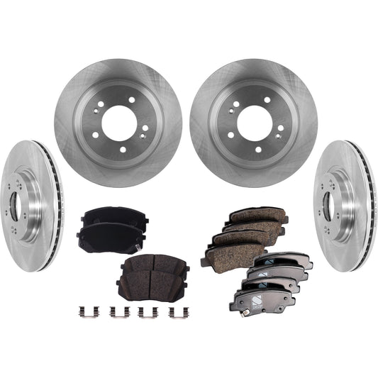 4-Wheel Set Front and Rear Brake Disc and Pad Kit, Plain Surface 5 Lugs Front-305.05 mm/Rear-284 mm, Includes (2) Brake Pad Set and (4) Brake Disc