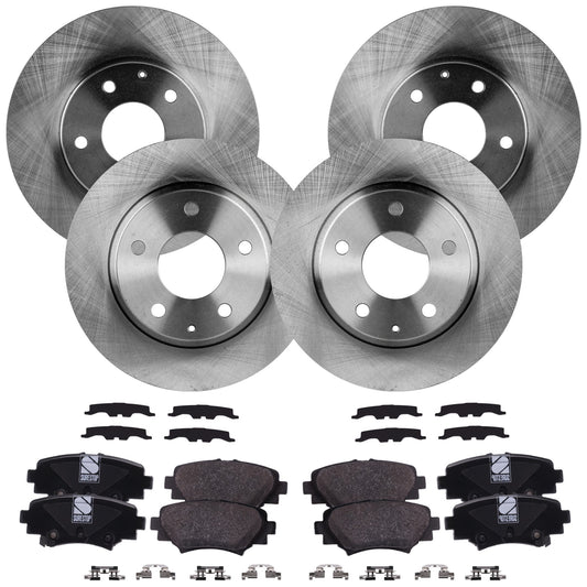 4-Wheel Set Front and Rear Brake Disc and Pad Kit, Plain Surface Front-279.91 mm/Rear-265 mm Organic, Includes (2) Brake Pad Set and (4) Brake Disc