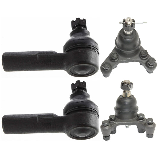 4-Piece Kit Front, Driver and Passenger Side, Lower Ball Joint, includes (2) Ball Joint, (2) Sway Bar Link, and (2) Tie Rod End