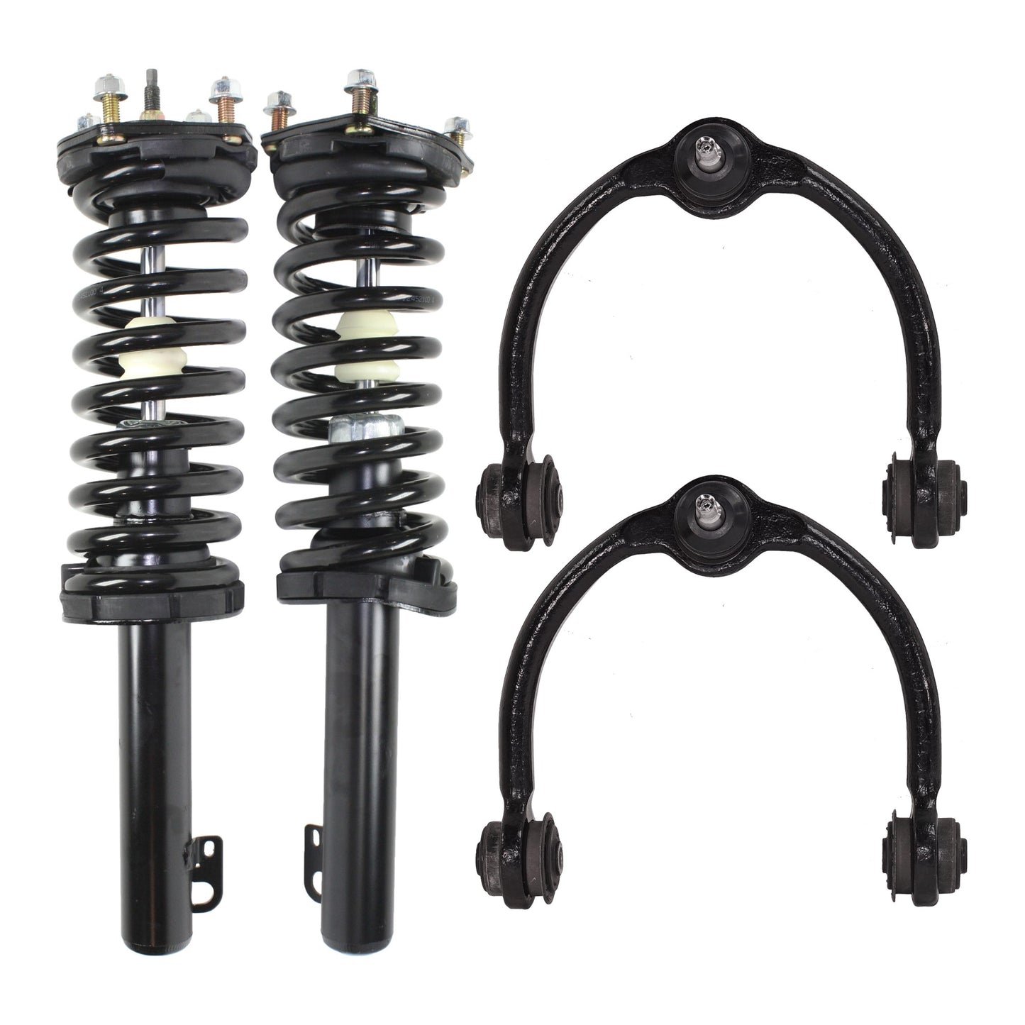 4-Piece Kit Front, Driver and Passenger Side Fully Loaded Strut, Includes (2) Control Arm and (2) Shock Absorber and Strut Assembly
