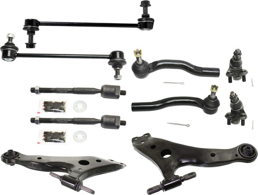 10-Piece Kit Front, Driver and Passenger Side, Lower Control Arms, Includes (2) Ball Joint, (2) Control Arm, (2) Sway Bar Link, and (4) Tie Rod End