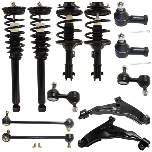 12-Piece Kit Front and Rear, Driver and Passenger Side Fully Loaded Strut, FWD, Includes (4) Shock Absorber and Strut Assembly, (2) Control Arm, (4) Sway Bar Link and (2) Tie Rod End