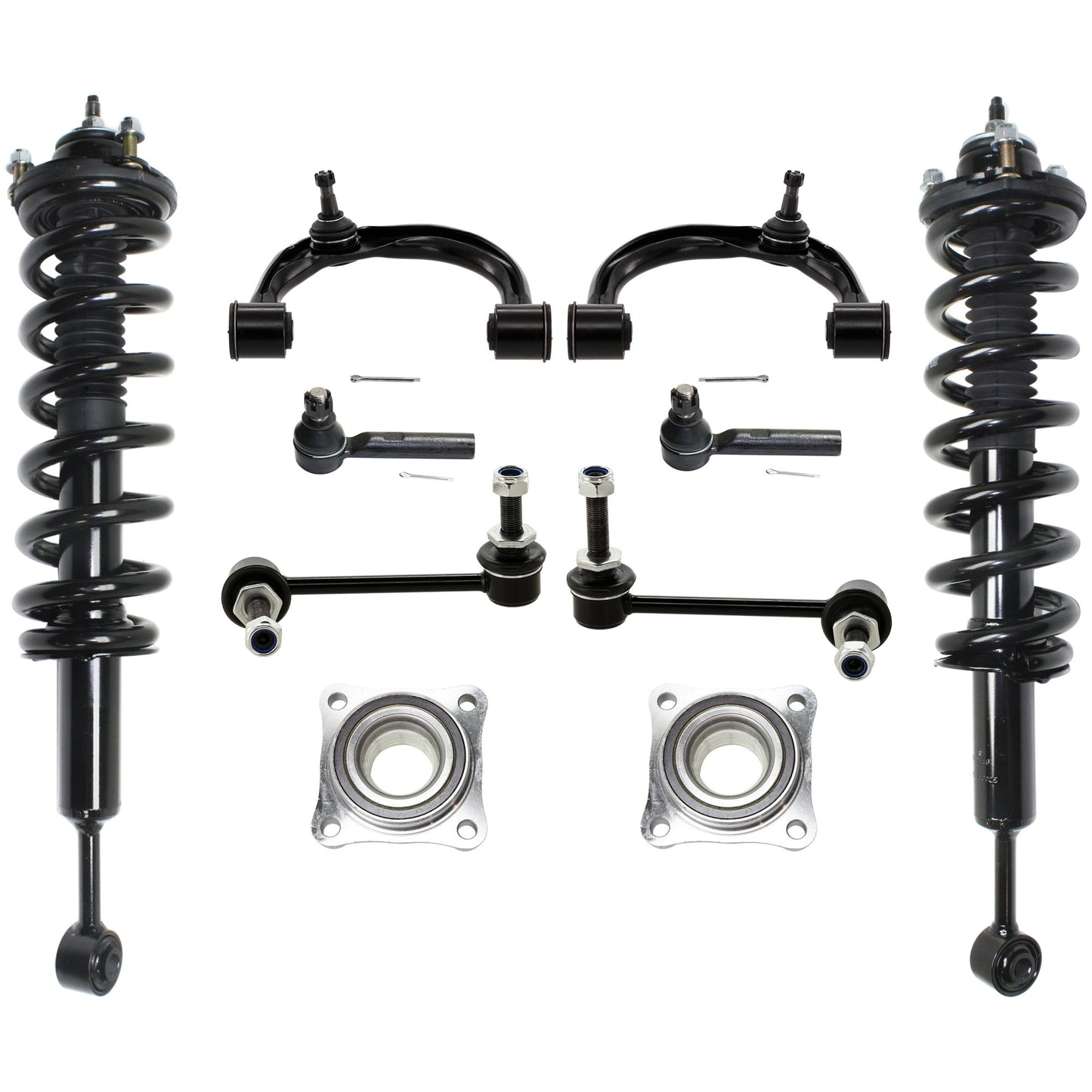 10-Piece Kit Fully Loaded Strut, Sport Utility, Includes (2) Shock Absorber and Strut Assembly, (2) Control Arm, (2) Tie Rod End, (2) Sway Bar Link and (2) Wheel Bearing