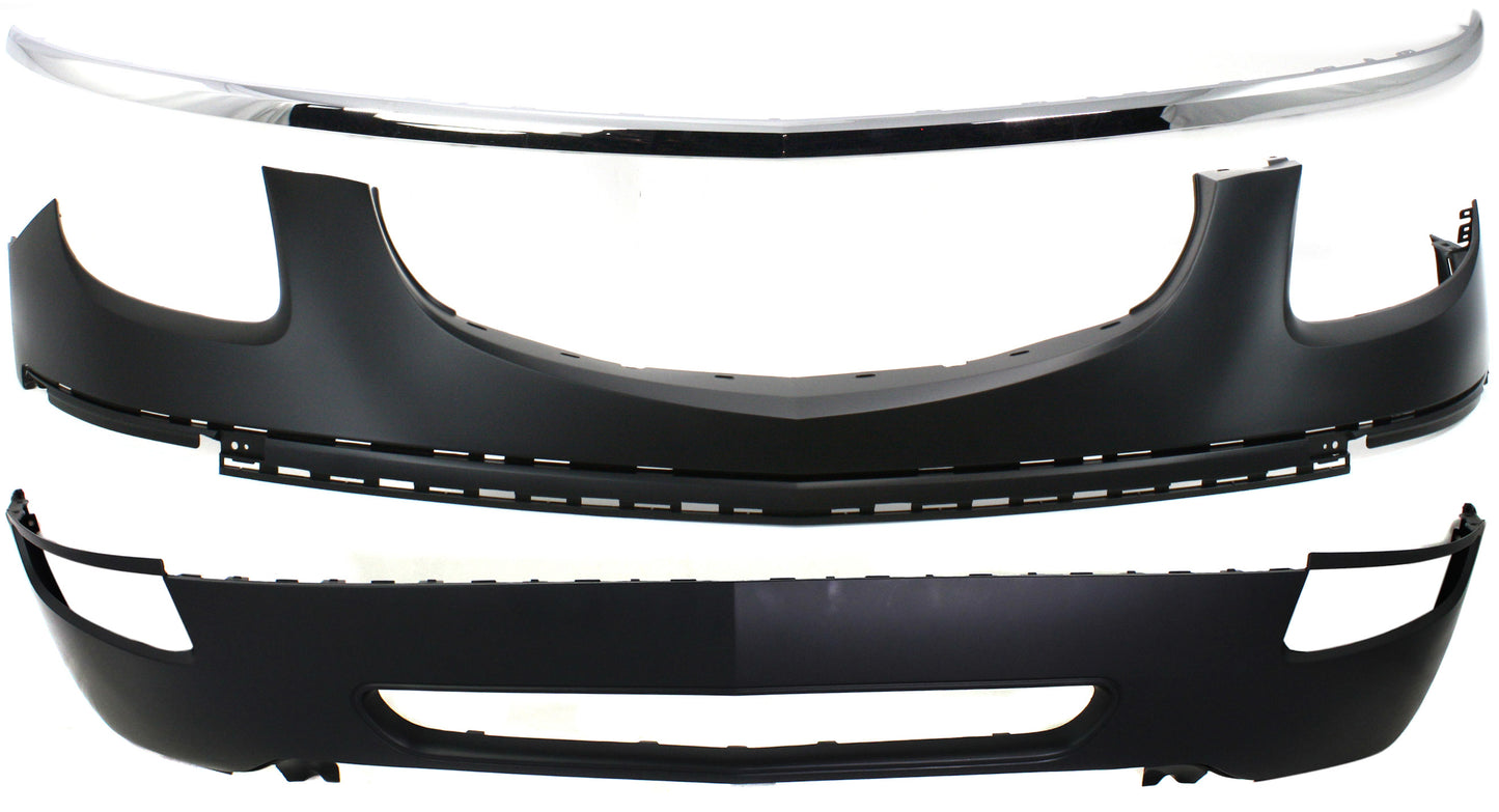 3-Piece Kit, Front, Upper and Lower Primed Bumper Cover, Includes (2) Bumper Cover and (1) Bumper Trim