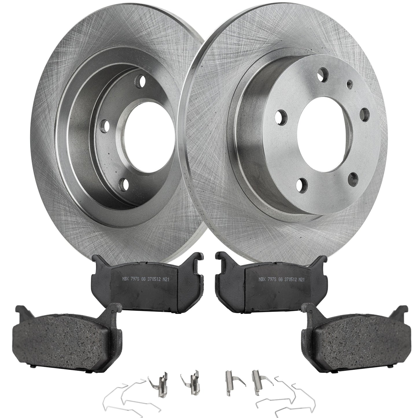 2-Wheel Set Rear Brake Disc and Pad Kit, Plain Surface 5 Lugs 261.11 mm Ceramic Pro-Line Series, Includes (2) Brake Disc and (1) Brake Pad Set